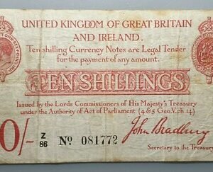 GRAN BRETAÑA GREAT BRITAIN INGLATERRA GEORGE V 10 SHILLINGS (1915) P-348a BC+