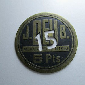 BARCELONA - MERCADO CENTRAL DEL BORNE J.DEU B. 5 PESETAS TALADRO 15 (PTAS) FICHA