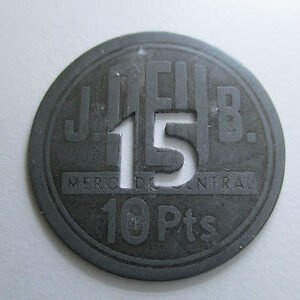 BARCELONA -MERCADO CENTRAL DEL BORNE J.DEU B. 10 PESETAS TALADRO 15 (PTAS) FICHA