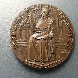 MEDALLA RELIGIOSA GRANDE 1954 VATICANO PAPA PIO XII INMACULADA CONCEPCION 61 mm