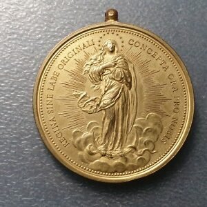 MEDALLA RELIGIOSA GRANDE VATICANO PAPA PIO X INMACULADA CONCEPCION 52x47 mm