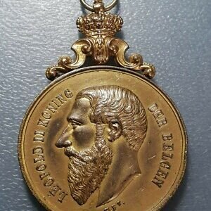 BELGICA BELGIUM LEOPOLD II LEOPOLDO II MEDALLA CON CORONA 1896 76X51 mm