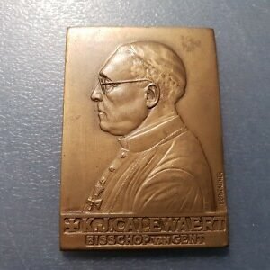BELGICA BELGIUM K.J. CALEWAERT OBISPO DE GENT GANTE MEDALLA PLACA 1958 70X50 mm