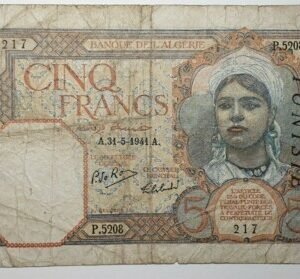 TUNISIA TUNEZ TUNISIE BANQUE DE L' ALGERIE 5 FRANCS 31-5-1941 BC
