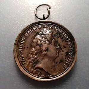 MEDALLA FRANCIA 1708 LUIS XIV - LOUIS XIV REY SOL MONTADA CON ANILLA 45x40 mm