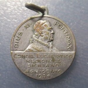 MEDALLA RELIGIOSA PAPA PIO XI CONGRUESO EUCARISTICO SICILIANO AGRIGENTO 1934