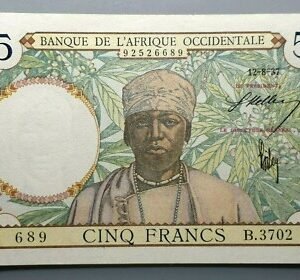 FRENCH WEST AFRICA AFRICA OCCIDENTAL FRANCESA 5 FRANCS 12/08/1937 P-21 EBC+
