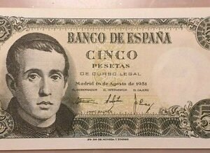 ESPAÑA SPAIN 5 PESETAS 16/08/1951 P-140 JAIME BALMES SC-/SC