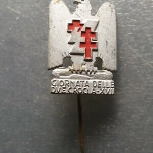 ITALIA REINO CRUZ ROJA MEDALLA PIN CAMPAÑA ANTITUBERCULOSA AÑOS30 AGUILA 25x18mm