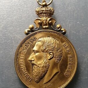 BELGICA MOERBEKE LEOPOLDO LEOPOLD II MEDALLA GRANDE 1900 PREMIO ESCOLAR 76x50 mm