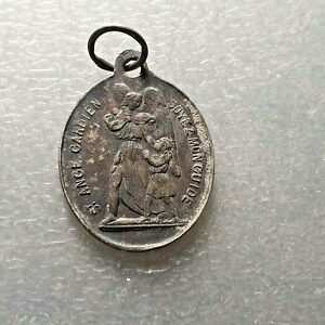 MEDALLA RELIGIOSA ANGEL DE LA GUARDA / SAN LUIS GONZAGA 26x19 mm PLATA