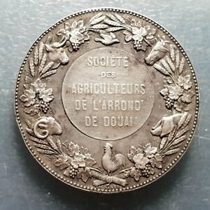 FRANCIA MEDALLA AGRICULTURA DOUAI PAS DE CALAIS SOCIETE AGRICULTEURS 40mm PLATA