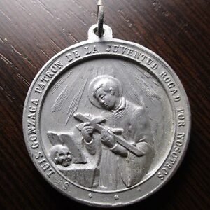 MEDALLA RELIGIOSA GRANDE SAN LUIS GONZAGA / MARIA INMACULADA - ALUMINIO
