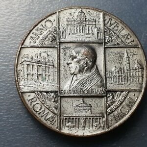MEDALLA RELIGIOSA GRANDE PAPA PIO XII JUBILEO AÑO SANTO 1950 / PUERTA SANTA 60mm