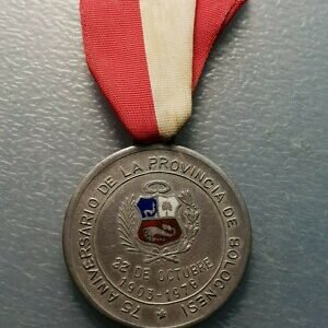 PERU MEDALLA 1978 75 ANIVERSARIO PROVINCIA DE BOLOGNESI 35x30 PLATA