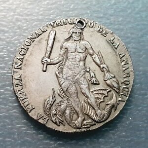 BOLIVIA MEDALLA 1850 PRESIDENTE M Y PELZU 30 mm PLATA AGUJERO