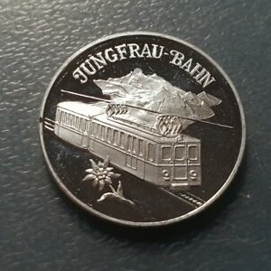 SUIZA MEDALLA JUNGFRAU-BAHN BENESE VALAIS FERROCARRILES DE MONTAÑA PLATA 33 mm