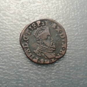 IMPERIO ESPAÑOL PAISES BAJOS BRUSELAS FELIPE II MAILLE - 1/3 OORD 1593 MBC- RARA