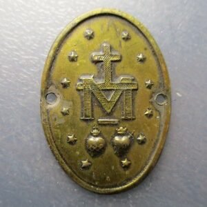 MEDALLA RELIGIOSA PLACA  MONOGRAMA MARIA Y CORAZONES JESUS Y MARIA 46x30 mm