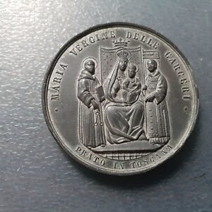 MEDALLA RELIGIOSA 1884 ITALIA PRATO TOSCANA VIRGEN DE LAS CARCELES 43 mm