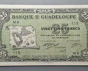 GUADALUPA GUADALUPE 25 FRANCOS 25 FRANCS (1942) P-22a MBC PLANCHADO ESCASO