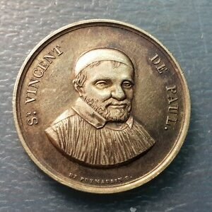 MEDALLA RELIGIOSA SAN VINCENT DE PAUL PLATA BAÑO DORADO "ARGENT" CANTO 31 mm