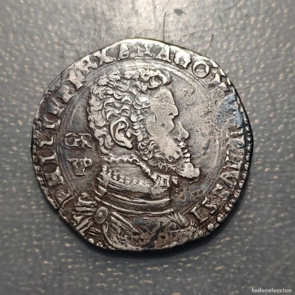 IMPERIO ESPAÑOL NAPOLES FELIPE II 1/2 DUCADO GR/VP SIN FECHA - Imagen 2