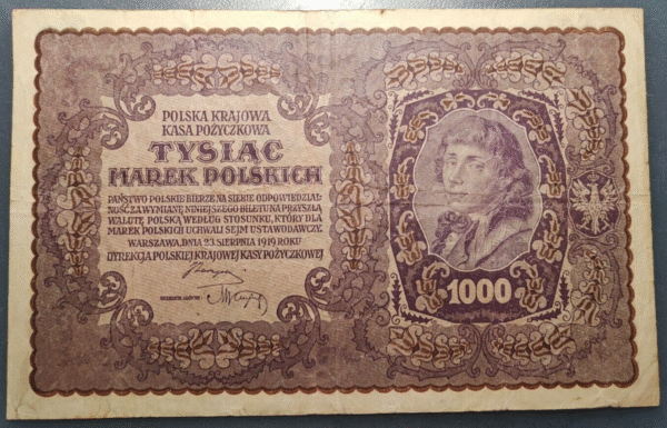POLONIA POLAND 1000 MAREK POLSKICH 23/08/1919 P29 BC+