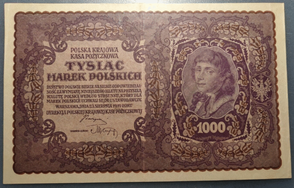 POLONIA POLAND 1000 MAREK POLSKICH 23/08/1919 P29 EBC-