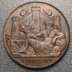 BELGICA BELGIUM MEDALLA 1885 EXPOSICION UNIVERSAL DE AMBERES COBRE (BRONCE) 30mm