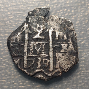 POTOSI BOLIVIA PHILIP V 2 REALES 1738 H SILVER COB MACUQUINA SCARCE