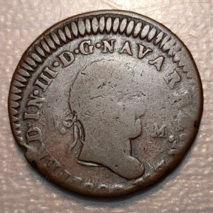 ESPAÑA PAMPLONA FERNANDO VII 3 MARAVEDIS 1820 BUSTO LAUREADO ANCHO ESCASA