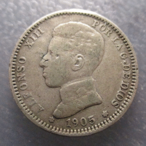 ESPAÑA SPAIN ALFONSO XIII 1 PESETA 1905 ESCASA COLGADA