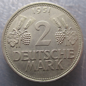 ALEMANIA GERMANY REPUBLICA FEDERAL 2 MARK 2 MARCOS 1951 D ESCASA BONITA