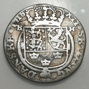DINAMARCA DENMARK FREDERIK IV 12 SKILLING DANSK 1718 BH KM-6 BC+