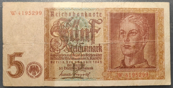 GERMANY ALEMANIA 5 REICHSMARK 1942 P186a BC+