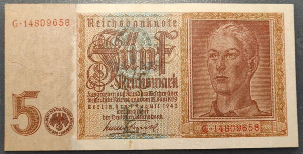 GERMANY ALEMANIA 5 REICHSMARK 1942 P186a MBC/MBC+