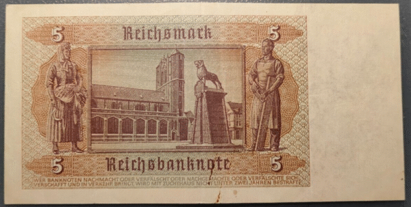 GERMANY ALEMANIA 5 REICHSMARK 1942 P186a MBC/MBC+ - Imagen 2