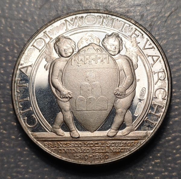 ITALIA MONTEVARCHI TOSCANA MEDALLA 1980 ANGEL ANUNCIANTE PLATA - Imagen 2