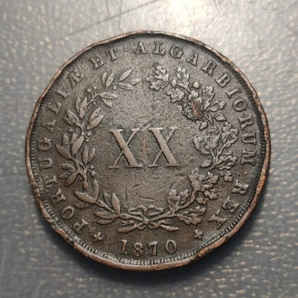 PORTUGAL LUIS I 20 REIS 1870 BC+/MBC- - Imagen 2