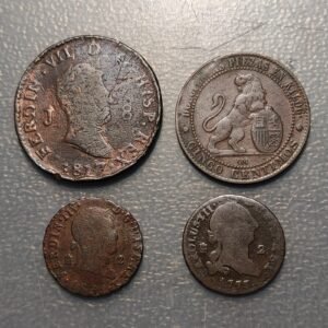 SPAIN LOT OF 4 COINS FERDINAND VII & CHARLES III & FIRST REPUBLIC