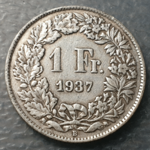 SUIZA SWITZERLAND 1 FRANCO 1 FRANC 1937 B MBC-/MBC