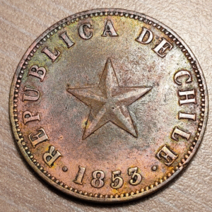 CHILE 1 CENTAVO 1853 KM 127 MBC+
