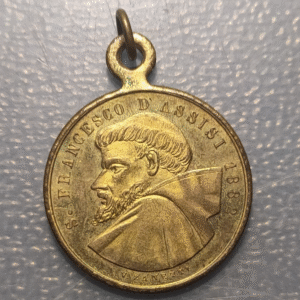 MEDALLA RELIGIOSA ITALIA ASIS 1882 SAN FRANCISCO SANTA CLARA LATON 30x24mm