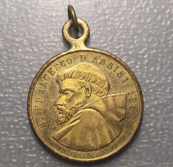 MEDALLA RELIGIOSA ITALIA ASIS 1882 SAN FRANCISCO SANTA CLARA LATON 30x24mm