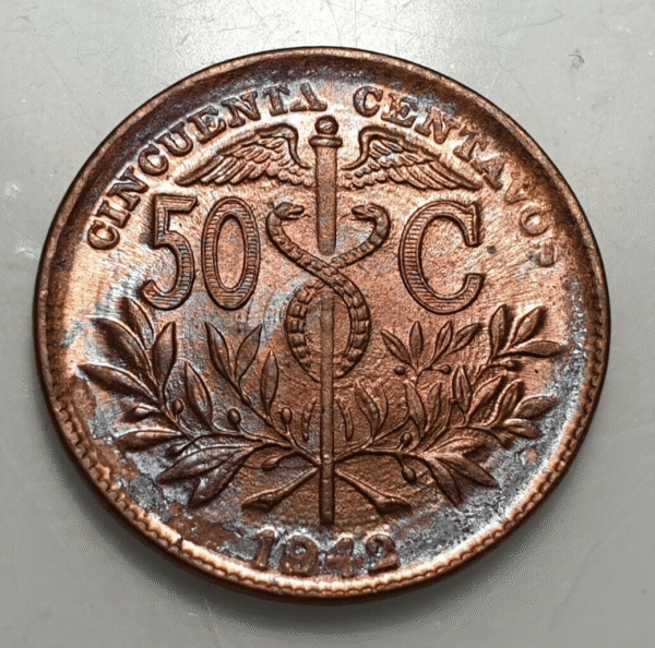 BOLIVIA 50 CENTAVOS 1942 EBC/EBC+ BRILLO ORIGINAL
