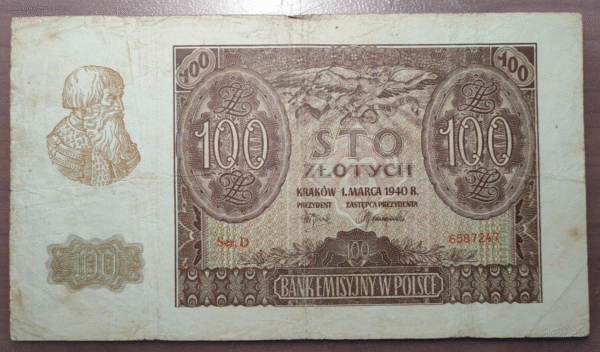 POLONIA POLAND 100 ZLOTYCH 1940 P 97 MBC-