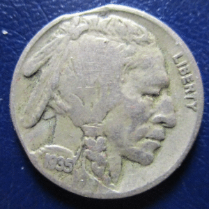 ESTADOS UNIDOS USA EEUU BUFFALO 5 CENTS 1935 NICKEL ERROR FALTA METAL COSPEL
