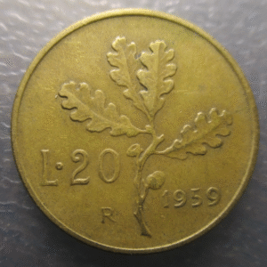 ITALIA REPUBLICA 20 LIRE 20 LIRAS 1959 MBC- FECHA ESCASA