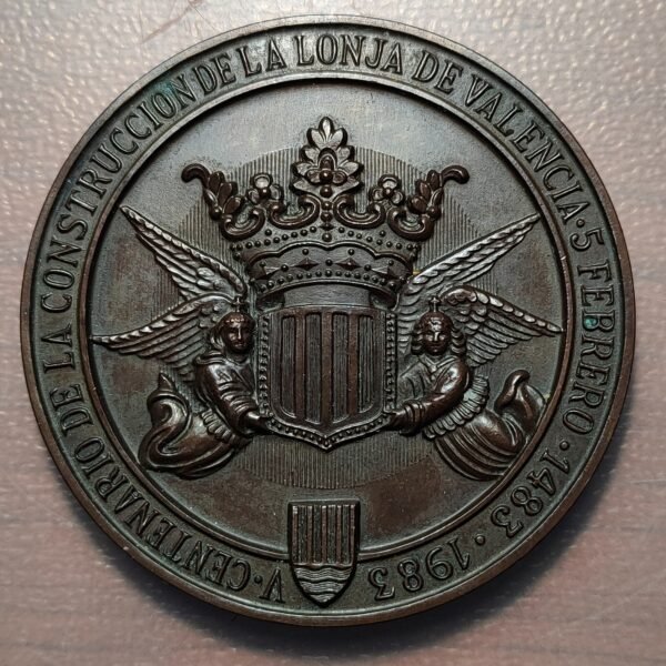 ESPAÑA MEDALLA 1983 VALENCIA V CENTENARIO CONSTRUCCION LONJA DE LA SEDA 60mm 94g